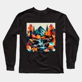 Colorful Geometric Mountain Forest Cascade Long Sleeve T-Shirt